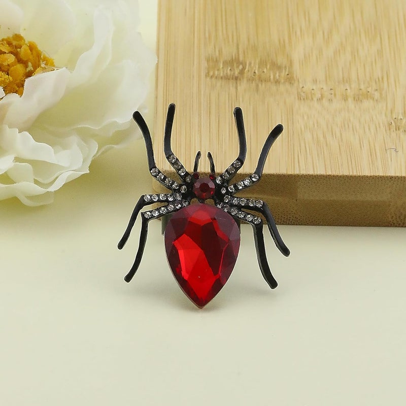 ANGLEQUEEN Punk Halloween Spider Rings for Women Knuckle Black Spider Web Bat Ring Gothic Vintage Dark Crystal Ring Red Rhinestone Statement Rings Halloween Witch Jewelry - Image 5